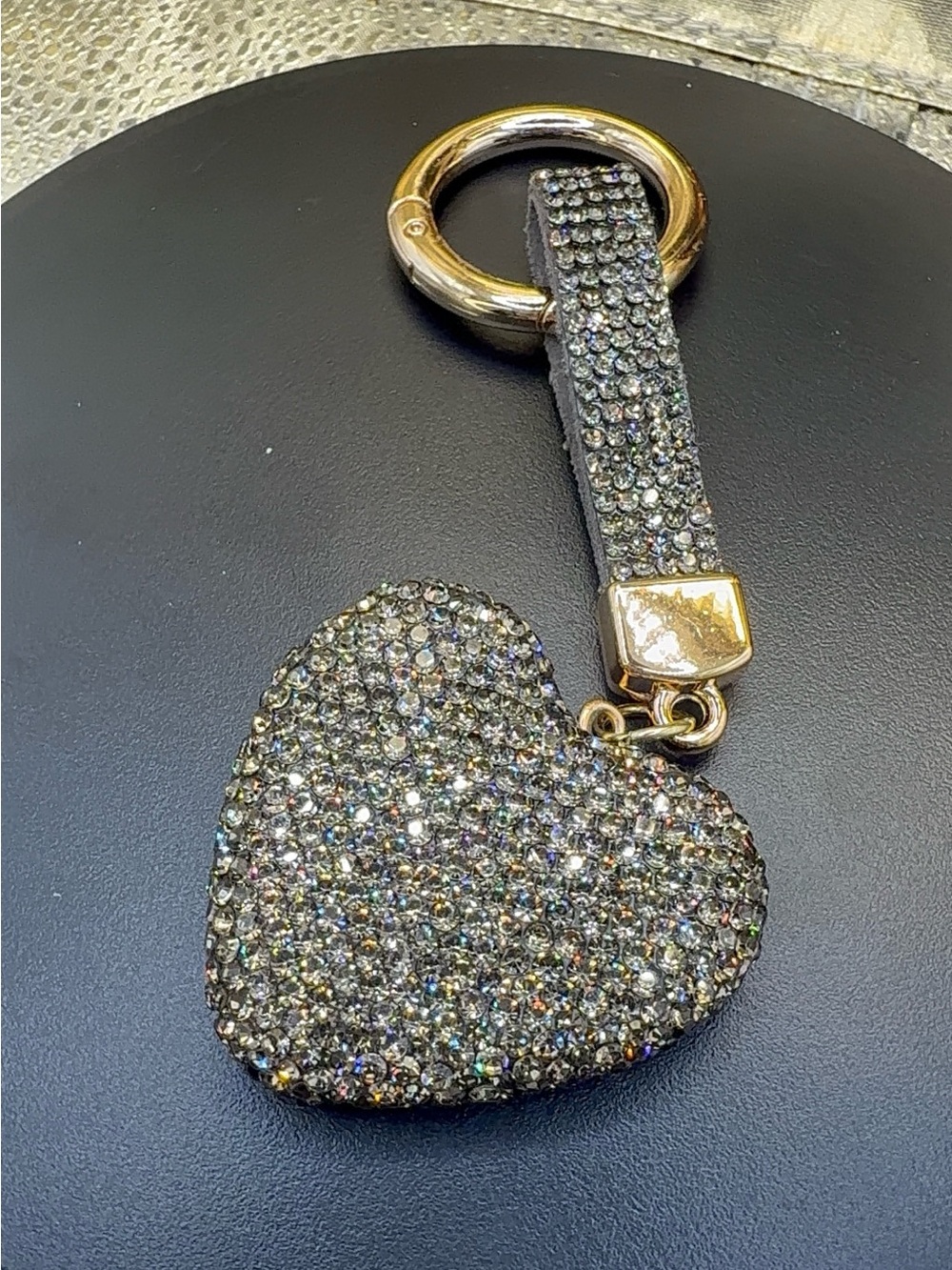 Crystal Heart Keychain Bag Charm in Silver